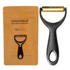 Citrus peeler with packaging labeled 'abaraabove' on a white background