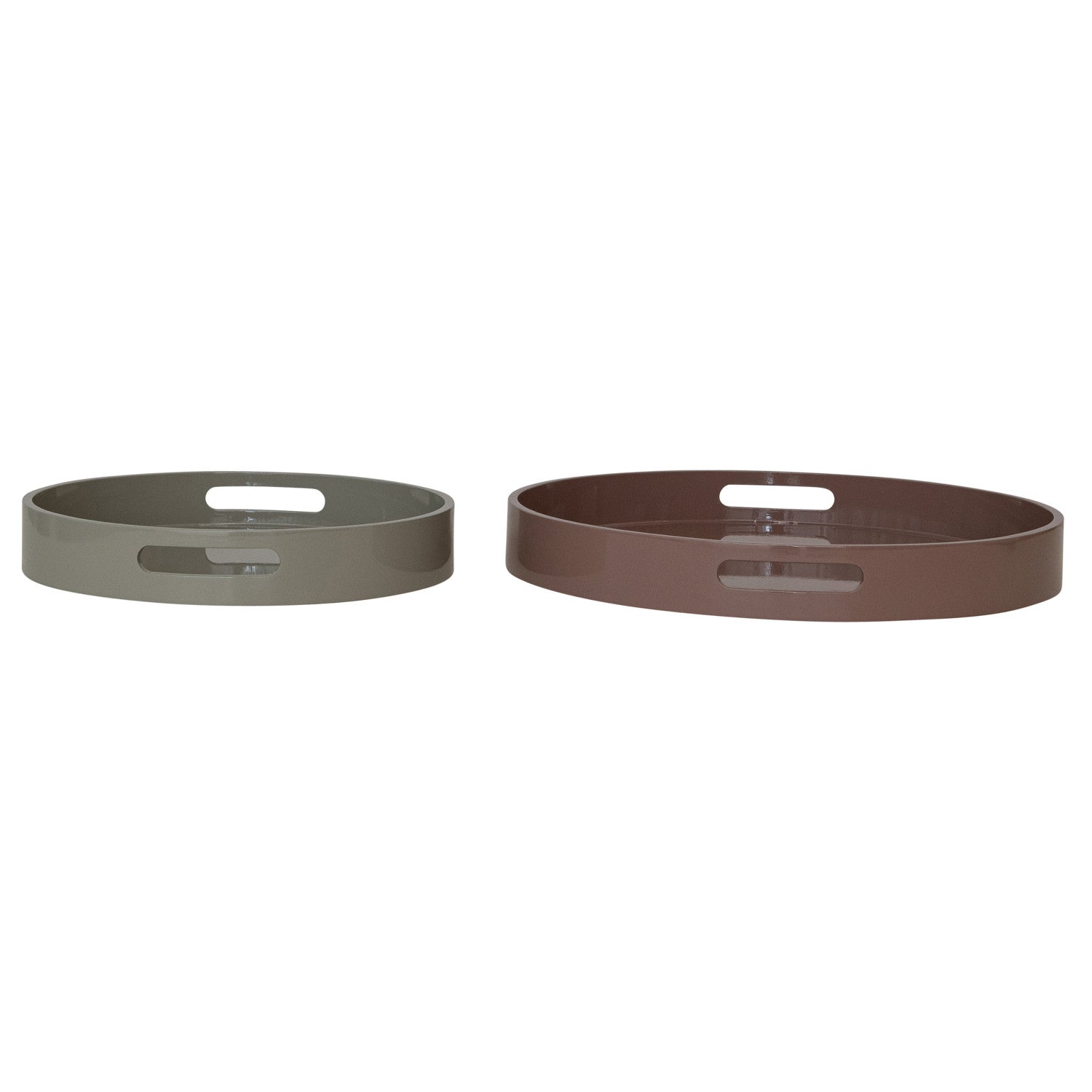 MDF Lacquered Trays w/ Handles, Brown & Taupe, Set of 2
