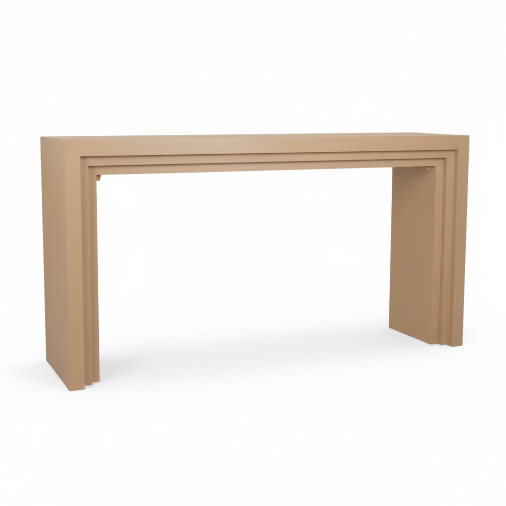 Beige console table on a white background